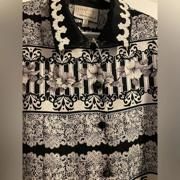 Vintage 80’s Adrianna Papell Floral Geometric 100% Silk Button Up Blouse Size 6 - Picture 4 of 9
